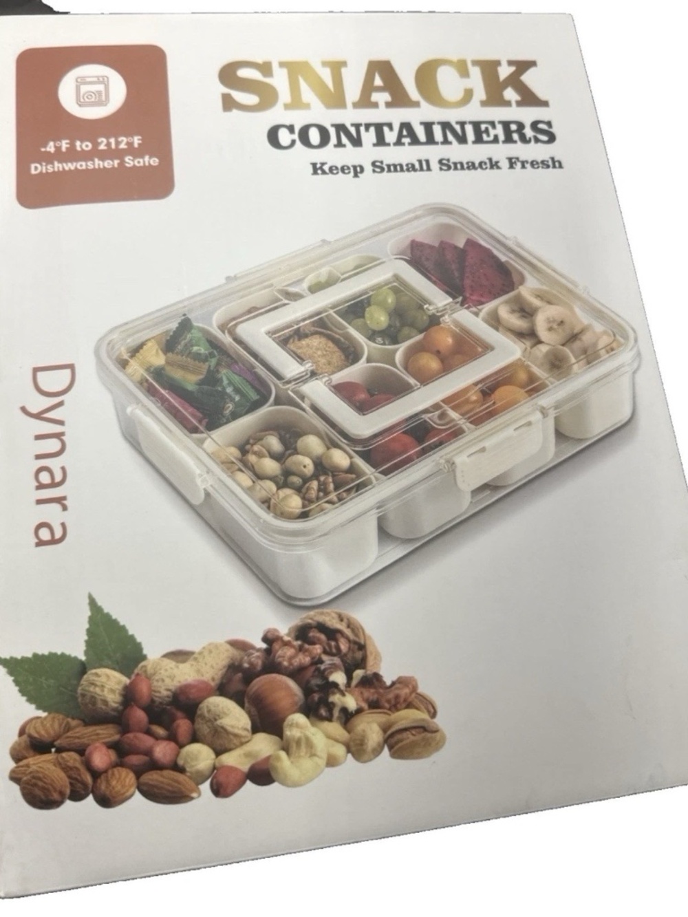 Dynara Snack Box 8-Compartment Divided Container w/ Lid Dishwasher Safe